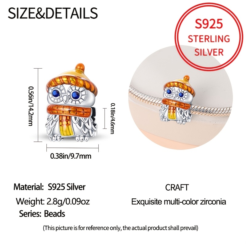 925 Sterling Silver Autumn Owl Bead for Bracelet Making